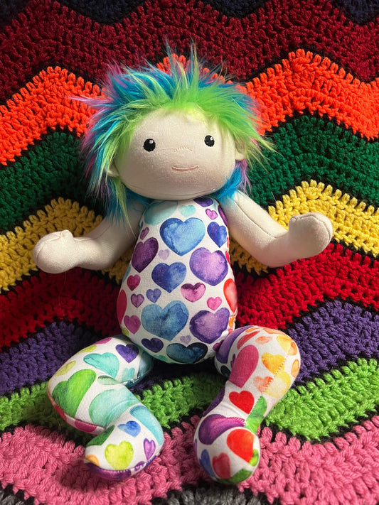 Rainbow Hair Doll (Preemie/18in Doll Clothes)